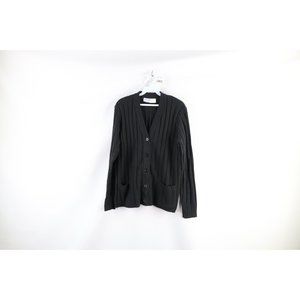 Vtg 60s Streetwear Womens 42 Ribbed Knit Kurt Cobain Cardigan Sweater Black USA